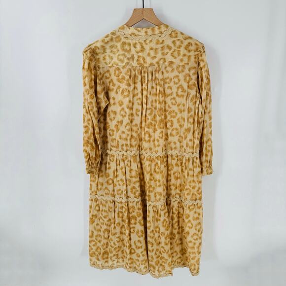 Lola Australia Leopard Print Cotton Boho Tiered Midi Dress Tan Beige Size M - Picture 2 of 9